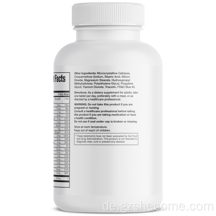 Multivitamin -Tabletten Herren komplette Multimineral -Tabletten